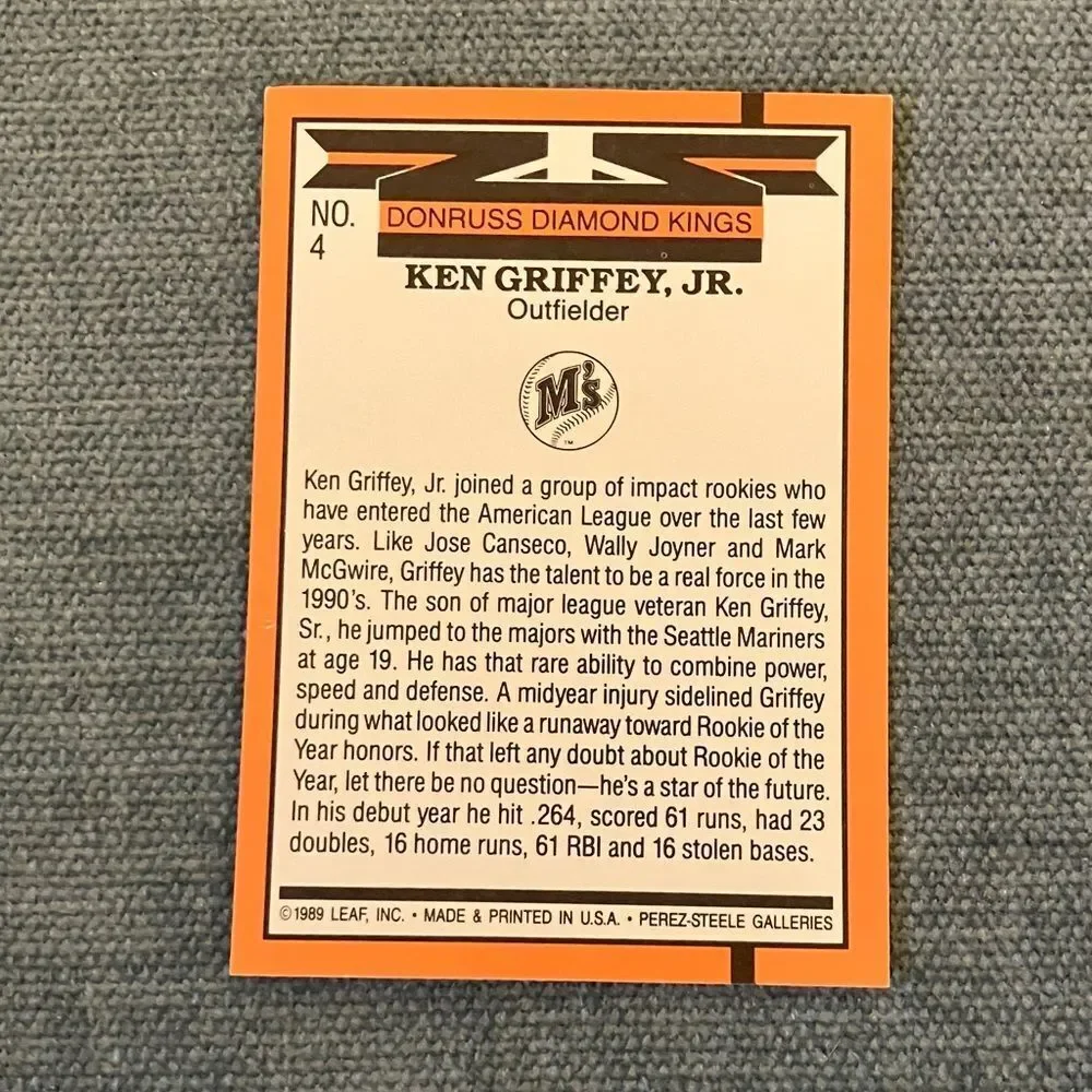1990 Donruss Diamond Kings Seattle Mariners Baseball Card Trading Card